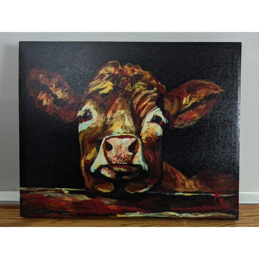 Michelle Foy Sucaet Cow Painting Expressive Farmhouse Rustic Kitchen Wall Art